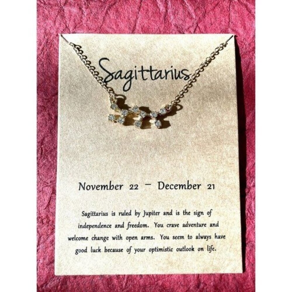 Gold Plated Necklace Sagittarius Zodiac Sign Constellation Cubic Zirconia